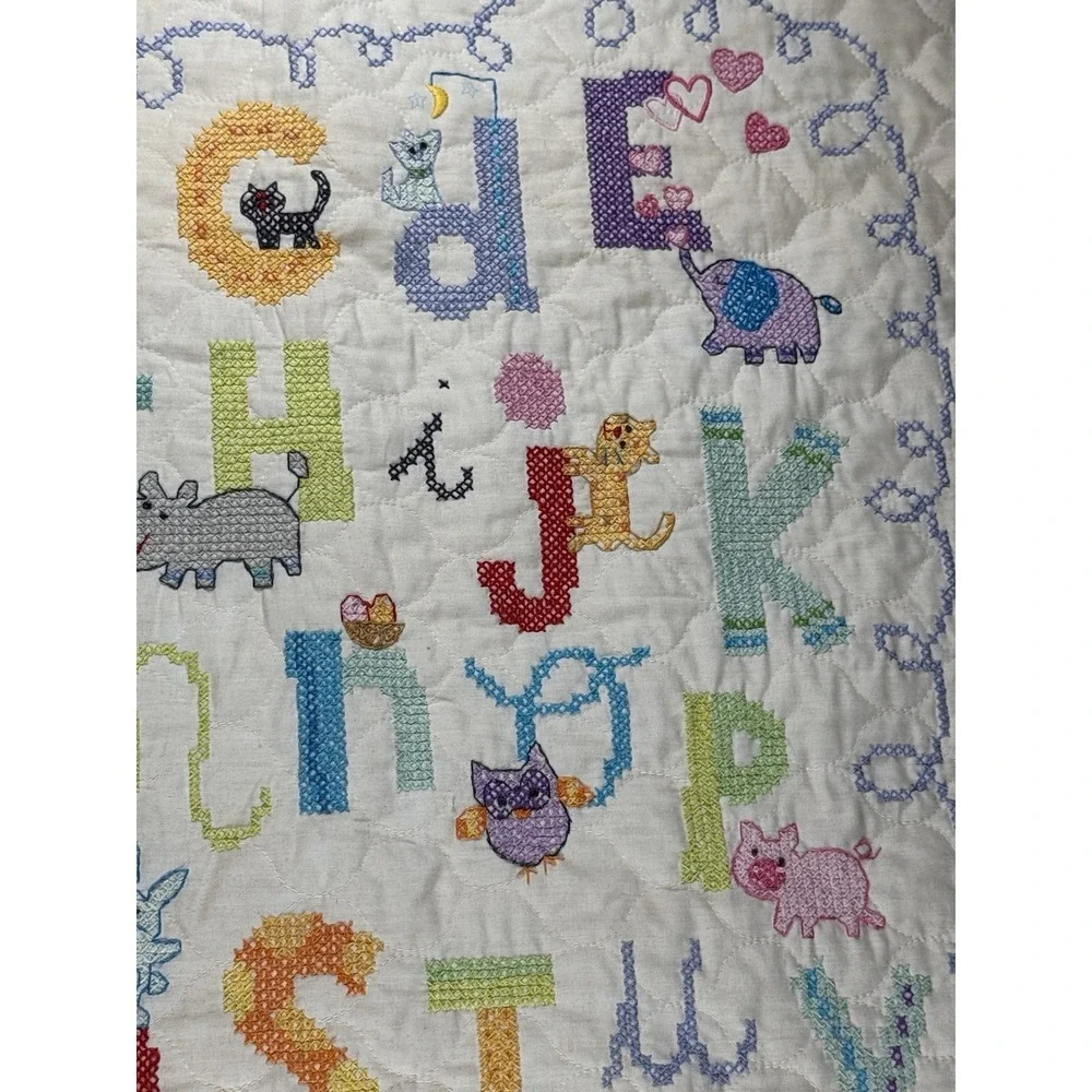 Vintage Hanging Cross Stitch Baby Quilt Alphabet Animals ABC Nursery Blanket